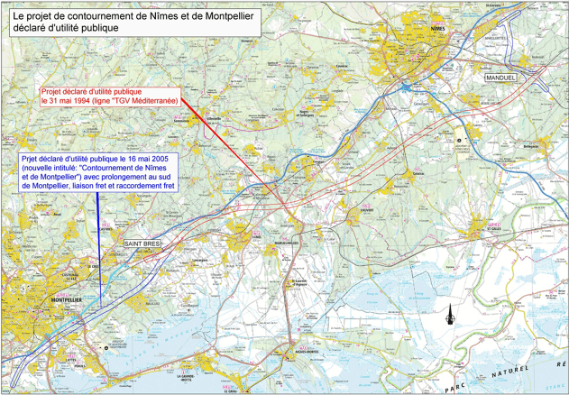 Carte de contournement ferroviaire Nîmes-Montpellier