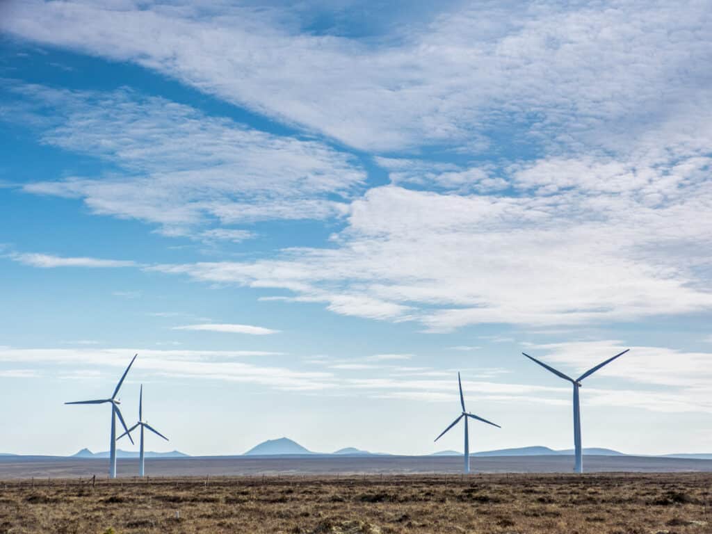 Causey wind farm - Caithness - with Morven and Scaraben ridge behind, by Richard Lindsay. 